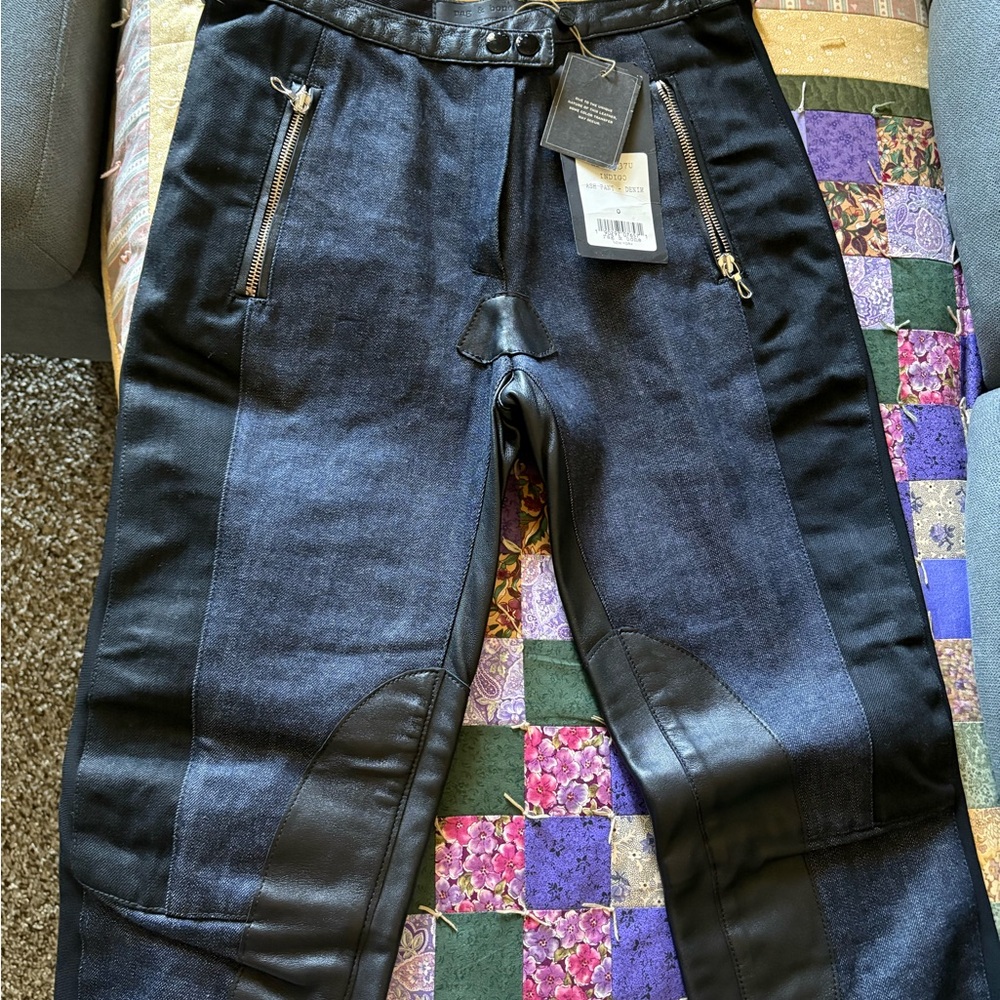 Rag and Bone Leather and Dark Blue Denim  Jeans